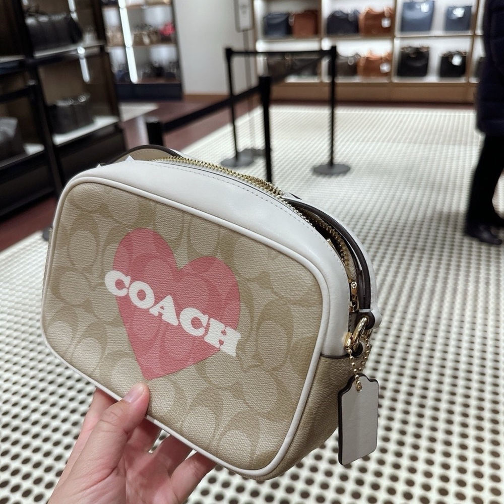 Coach Tan and White Bag with Pink Heart